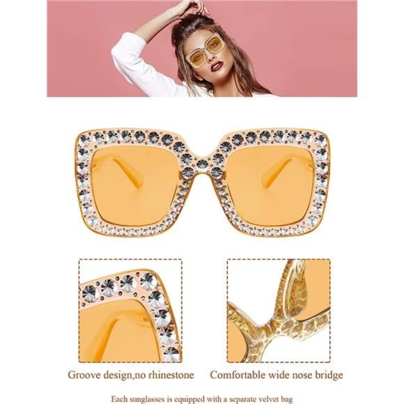 Oversized Square Glitter Sunglasses Sparkly Sunglasses Retro Frame Sunglasses - Picture 2 of 7